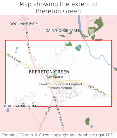 Map showing extent of Brereton Green as bounding box
