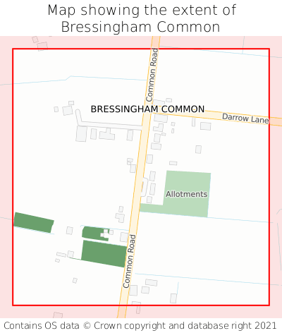 Map showing extent of Bressingham Common as bounding box