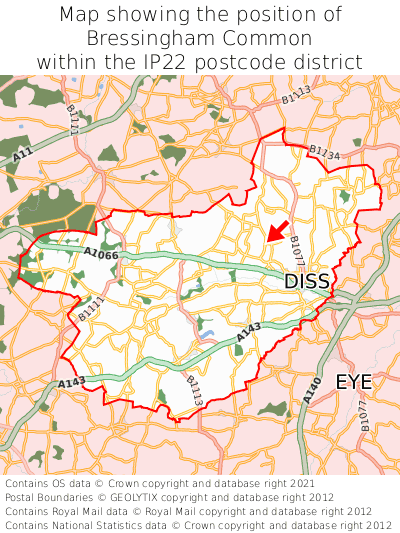 Map showing location of Bressingham Common within IP22