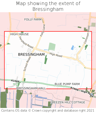 Map showing extent of Bressingham as bounding box
