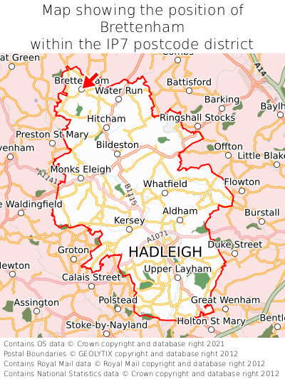 Map showing location of Brettenham within IP7