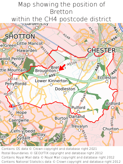 Map showing location of Bretton within CH4