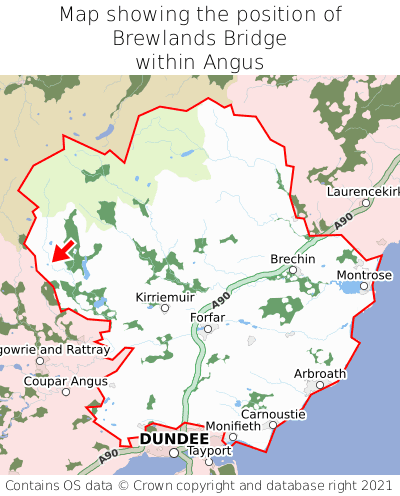 Map showing location of Brewlands Bridge within Angus