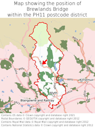 Map showing location of Brewlands Bridge within PH11