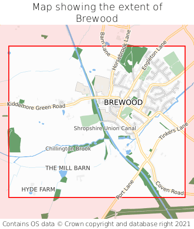 Map showing extent of Brewood as bounding box