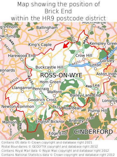 Map showing location of Brick End within HR9