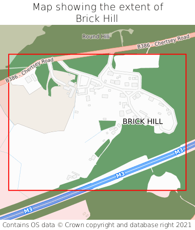 Map showing extent of Brick Hill as bounding box