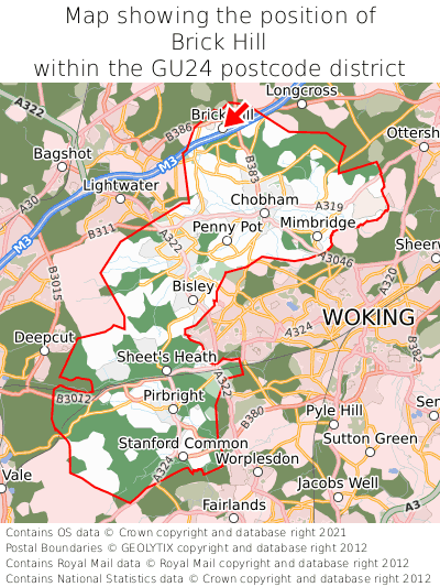 Map showing location of Brick Hill within GU24