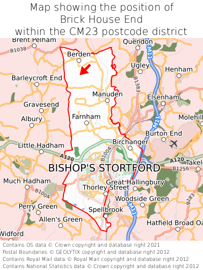 Map showing location of Brick House End within CM23