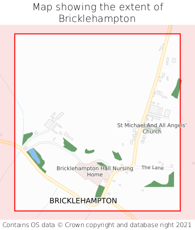Map showing extent of Bricklehampton as bounding box