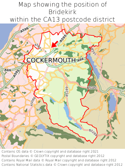 Map showing location of Bridekirk within CA13