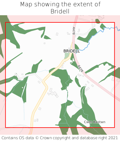 Map showing extent of Bridell as bounding box