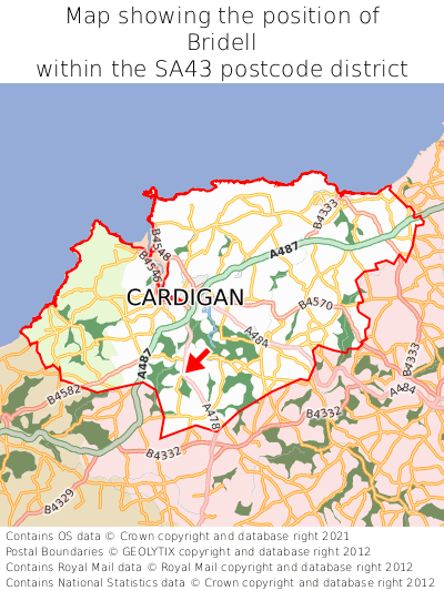 Map showing location of Bridell within SA43