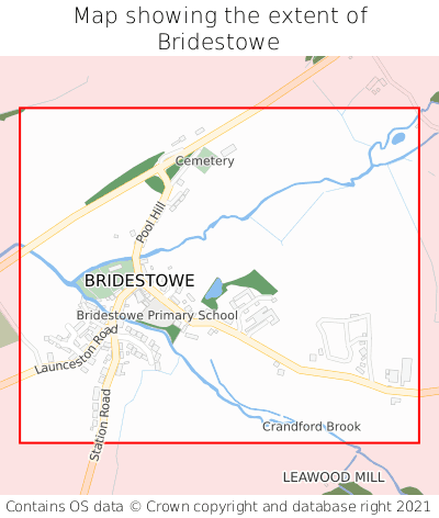 Map showing extent of Bridestowe as bounding box