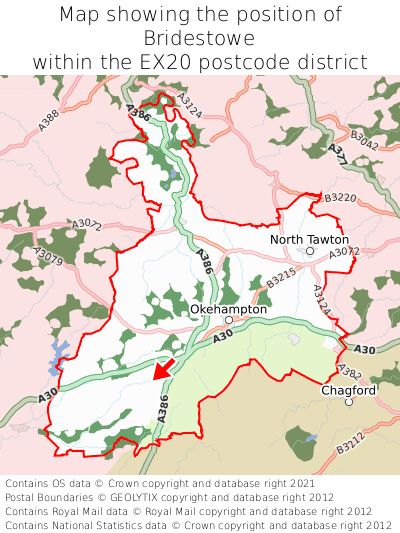 Map showing location of Bridestowe within EX20