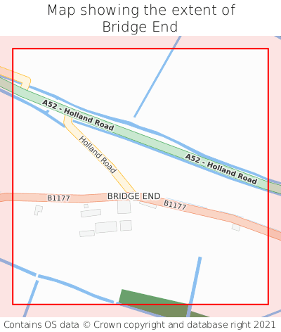 Map showing extent of Bridge End as bounding box