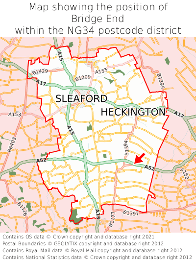 Map showing location of Bridge End within NG34