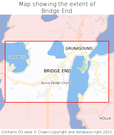 Map showing extent of Bridge End as bounding box
