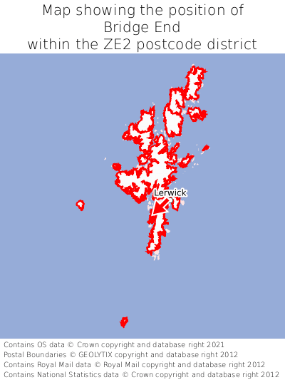 Map showing location of Bridge End within ZE2