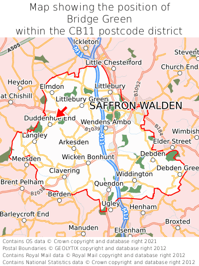 Map showing location of Bridge Green within CB11