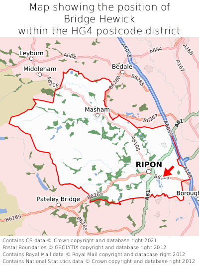 Map showing location of Bridge Hewick within HG4