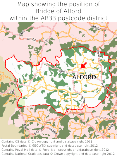 Map showing location of Bridge of Alford within AB33