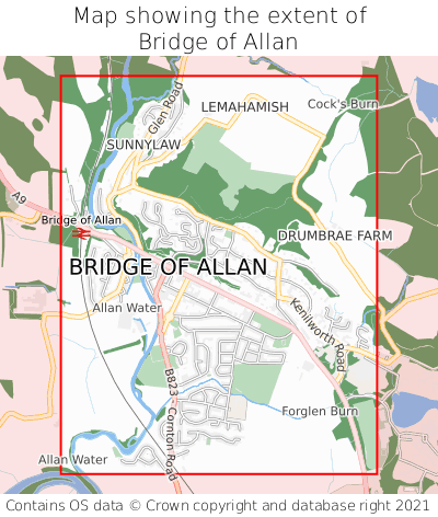 Map showing extent of Bridge of Allan as bounding box