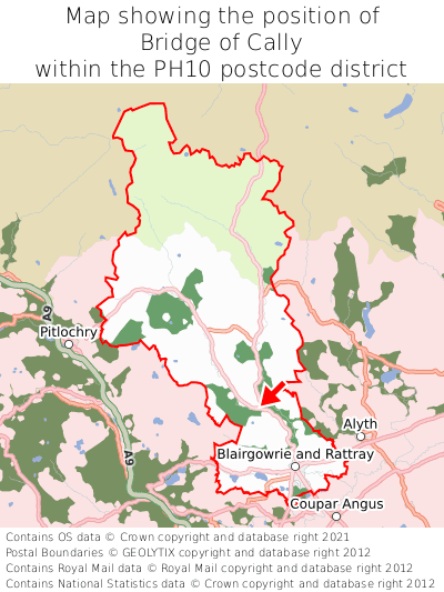 Map showing location of Bridge of Cally within PH10