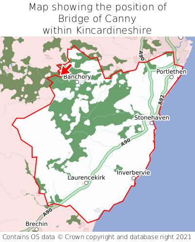 Map showing location of Bridge of Canny within Kincardineshire