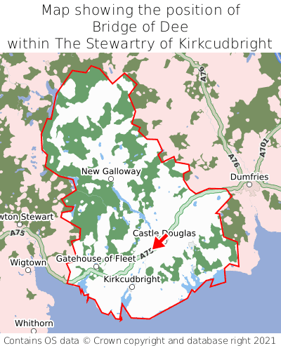 Map showing location of Bridge of Dee within The Stewartry of Kirkcudbright