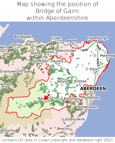 Map showing location of Bridge of Gairn within Aberdeenshire