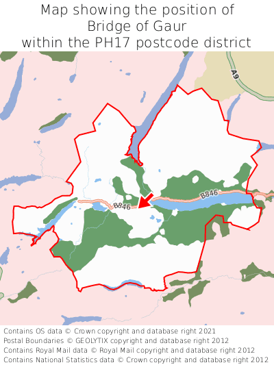 Map showing location of Bridge of Gaur within PH17