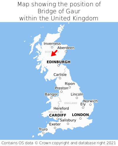 Map showing location of Bridge of Gaur within the UK