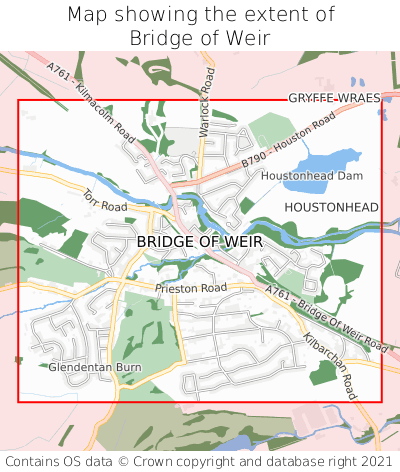 Map showing extent of Bridge of Weir as bounding box