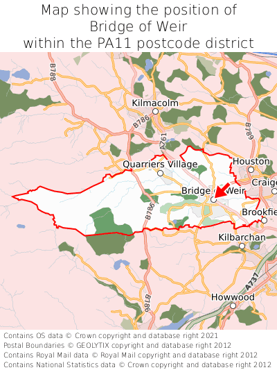 Map showing location of Bridge of Weir within PA11