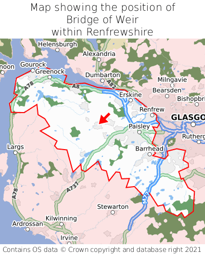 Map showing location of Bridge of Weir within Renfrewshire