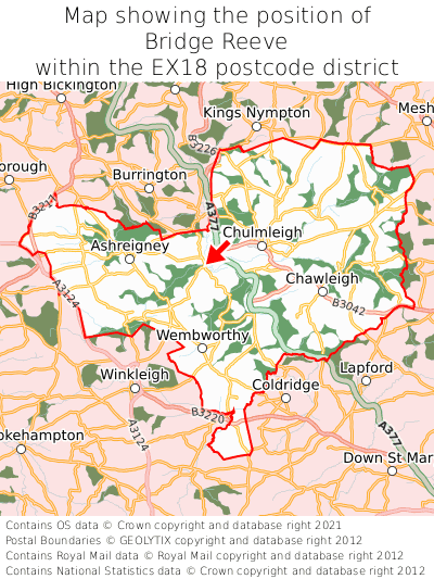 Map showing location of Bridge Reeve within EX18
