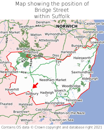 Map showing location of Bridge Street within Suffolk