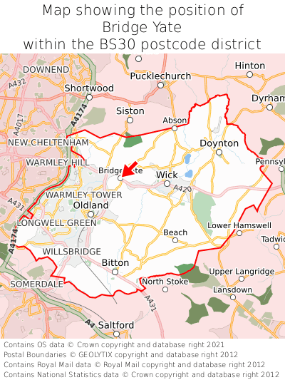 Map showing location of Bridge Yate within BS30