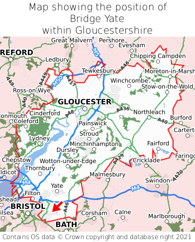 Map showing location of Bridge Yate within Gloucestershire