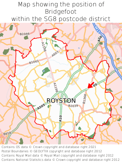 Map showing location of Bridgefoot within SG8