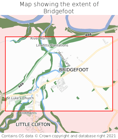 Map showing extent of Bridgefoot as bounding box