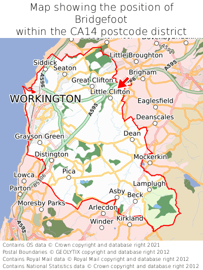 Map showing location of Bridgefoot within CA14