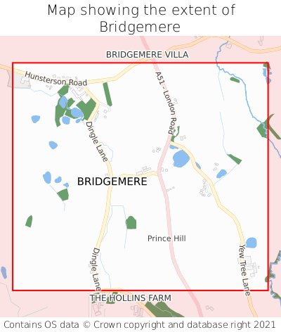 Map showing extent of Bridgemere as bounding box
