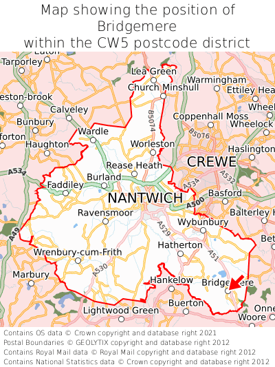 Map showing location of Bridgemere within CW5