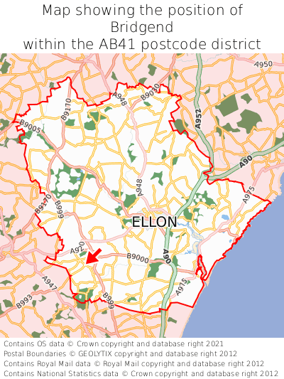 Map showing location of Bridgend within AB41