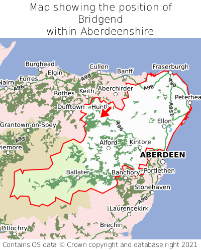 Map showing location of Bridgend within Aberdeenshire