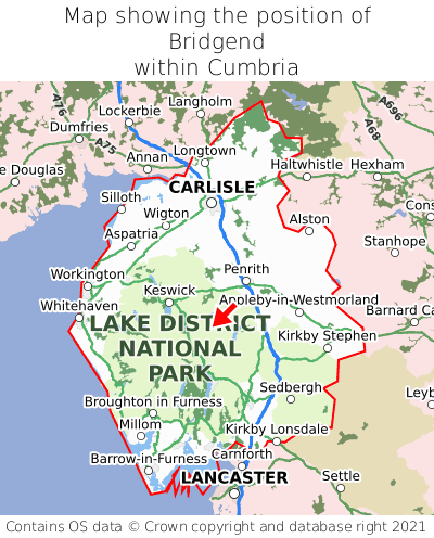 Map showing location of Bridgend within Cumbria