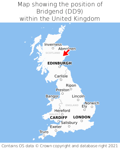 Map showing location of Bridgend within the UK