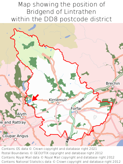 Map showing location of Bridgend of Lintrathen within DD8